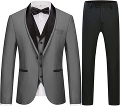 Tailored Gray Three-Piece Shawl Collar Wedding Suit