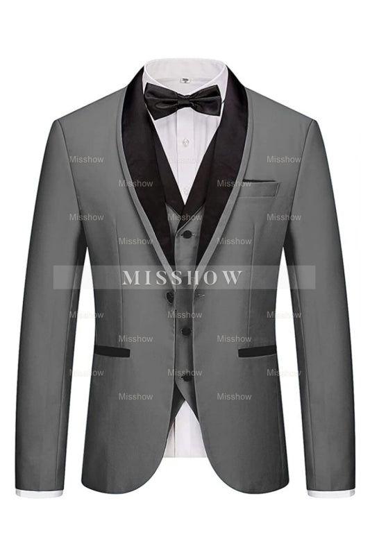 Tailored Gray Three-Piece Shawl Collar Wedding Suit