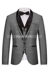 Tailored Gray Three-Piece Shawl Collar Wedding Suit