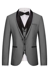 Tailored Gray Three-Piece Shawl Collar Wedding Suit