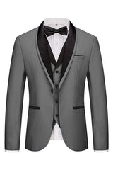 Tailored Gray Three-Piece Shawl Collar Wedding Suit