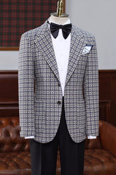 Tailored Grey Checkered Notched Lapel Prom Attire For Men