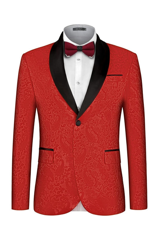 Tailored Red Shawl Collar Two-Piece Jacquard Groom's Suit