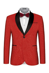 Tailored Red Shawl Collar Two-Piece Jacquard Groom's Suit