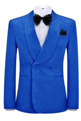 Tailored Royal Blue Jacquard Shawl Collar Double Breasted Groom's Suit