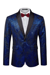 Tailored Royal Blue Shawl Collar Jacquard Groom's Suit