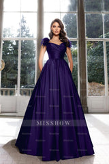 Tassel Sleeveless Straps A Line Long Formal Dress Pleated Dark Navy