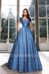 Tassel Sleeveless Straps A Line Long Formal Dress Pleated Dark Navy