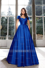 Tassel Sleeveless Straps A Line Long Formal Dress Pleated Dark Navy