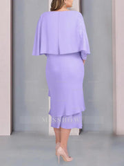 Tea-Length Mother of the Bride Dress with Scoop Neck Short Sleeves and Appliqued Lace