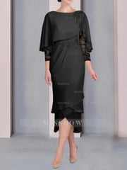 Tea-Length Mother of the Bride Dress with Scoop Neck Short Sleeves and Appliqued Lace