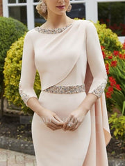 Tea-Length Mother of the Bride Scoop Neck Sheath Dress