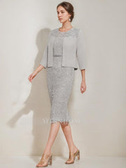 Tea-Length Mother of the Bride Sheath/Column Dress with Jacket & Crystals