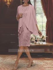 Tea-Length Mother of the Bride Sheath/Column Jewel Neck Dresses