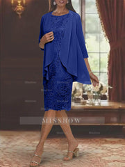 Tea-Length Mother of the Bride Sheath/Column Jewel Neck Dresses