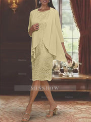Tea-Length Mother of the Bride Sheath/Column Jewel Neck Dresses