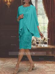 Tea-Length Mother of the Bride Sheath/Column Jewel Neck Dresses