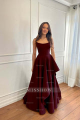 Teal Rhinestone Strapless Sleeveless A-Line Satin Ruffled Floor Length Formal Evening Gown