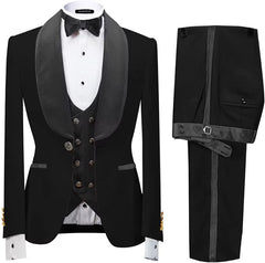 Timeless Gray Velvet Shawl Collar Three-Piece Wedding Attire