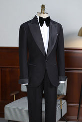 Traditional All Black Two Pieces Slim Fit Tailored Suit for Business
