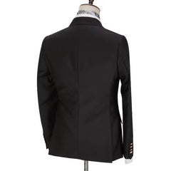 Traditional Black Peak Lapel Double Breasted Prom Suit