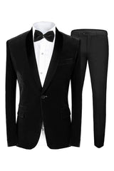 Traditional Black Shawl Collar Two-Piece Velvet Groom's Suit