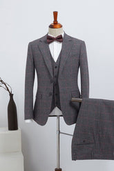 Traditional Gray Plaid Notched Lapel Two Button Custom Business Suit
