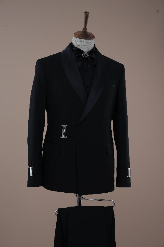 Trendy Black Shawl Collar Slim Fit Two-Piece Groom's Wedding Suit