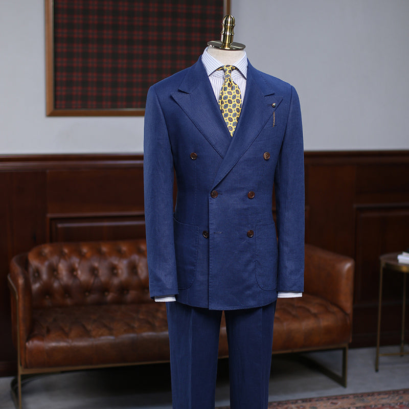 Trendy Blue Peak Lapel Double Breasted Tailored Formal Men’s Wear
