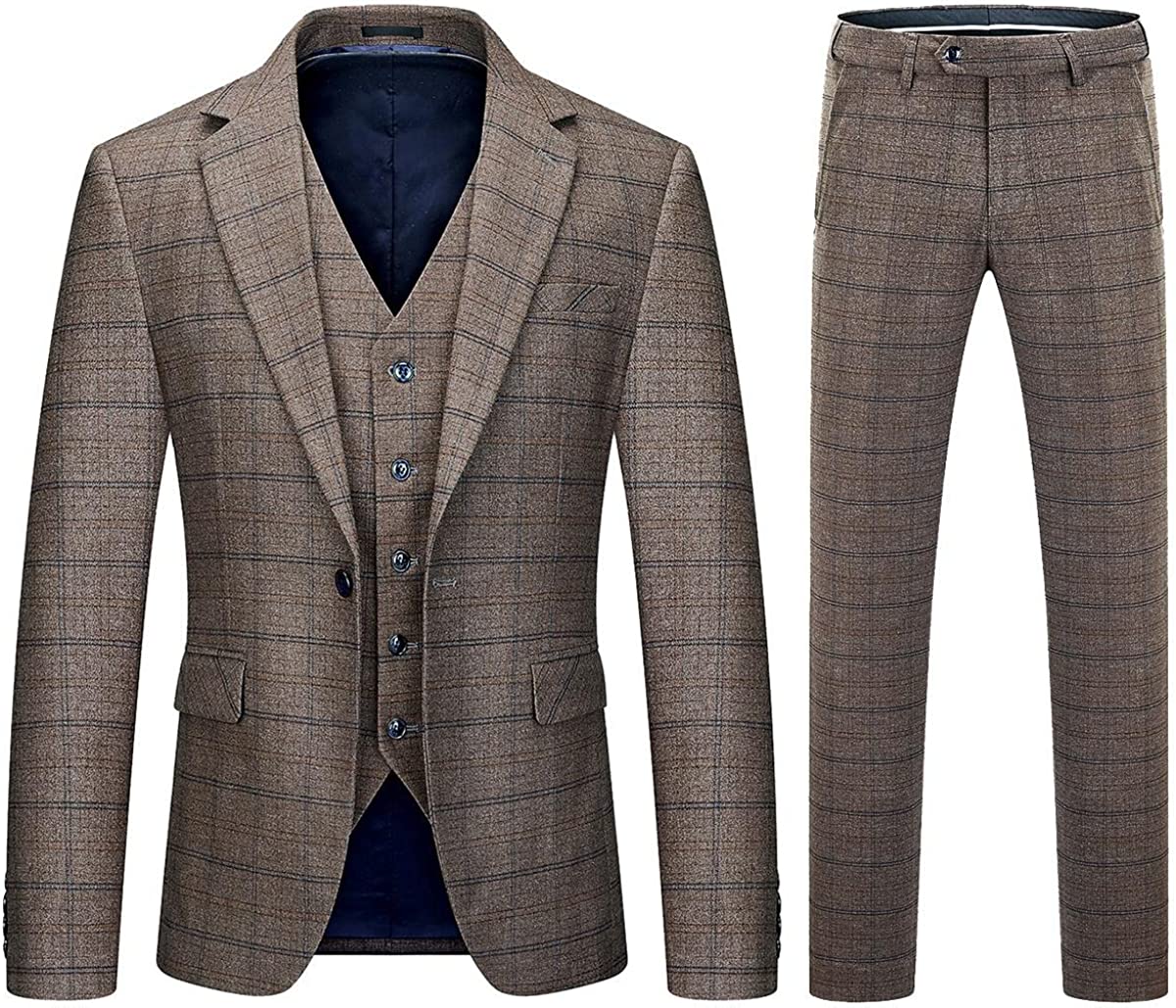 Trendy Brown Notched Lapel Three-Piece Business Suit for Men