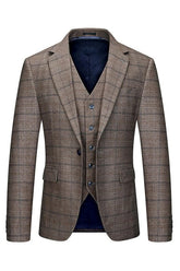 Trendy Brown Notched Lapel Three-Piece Business Suit for Men