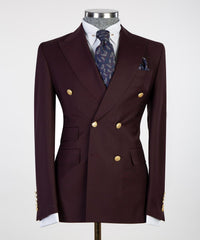 Trendy Burgundy Peak Lapel Double Breasted Men’s Suits