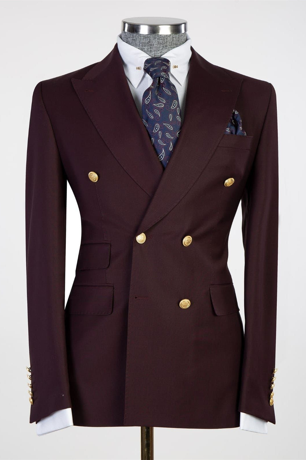 Trendy Burgundy Peak Lapel Double Breasted Men’s Suits