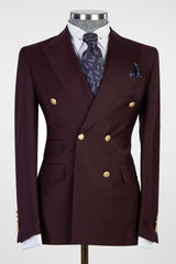 Trendy Burgundy Peak Lapel Double Breasted Men’s Suits