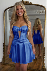 Trendy Burgundy Sweetheart A-Line Short Satin Corset Homecoming Dress