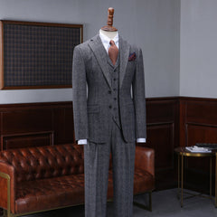 Trendy Dark Gray Plaid Three Pieces Men’s Business Suit