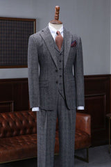 Trendy Dark Gray Plaid Three Pieces Men’s Business Suit