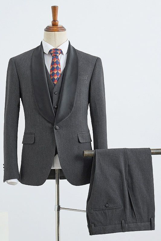 Trendy Dark Gray Three Pieces Slim Fit Groom’s Wedding Suit
