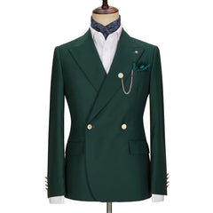 Trendy Dark Green Peak Lapel Double Breasted Prom Suit