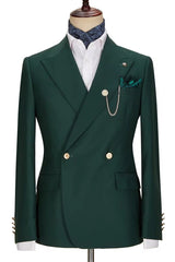 Trendy Dark Green Peak Lapel Double Breasted Prom Suit