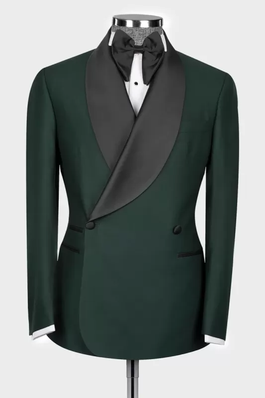 Trendy Dark Green Shawl Lapel Double Breasted Wedding Suit