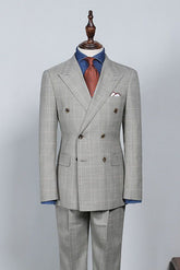 Trendy Gray Plaid Double Breasted Custom Business Suit