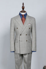 Trendy Gray Plaid Double Breasted Custom Business Suit