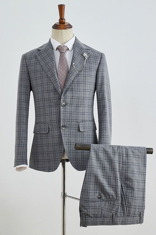 Trendy Gray Plaid Slim Fit Tailored Men’s Business Suit