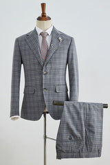 Trendy Gray Plaid Slim Fit Tailored Men’s Business Suit