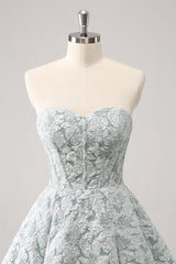 Trendy Grey Green Strapless A-Line Printed Corset Homecoming Dress
