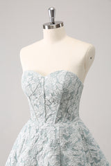 Trendy Grey Green Strapless A-Line Printed Corset Homecoming Dress