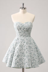 Trendy Grey Green Strapless A-Line Printed Corset Homecoming Dress