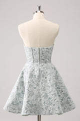 Trendy Grey Green Strapless A-Line Printed Corset Homecoming Dress