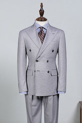 Trendy Light Gray Peak Lapel Double Breasted Custom Business Suit